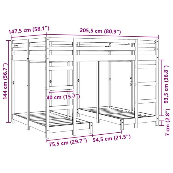 Рамка за тройно двуетажно легло Восъчнокафяв 140 x 200 cm