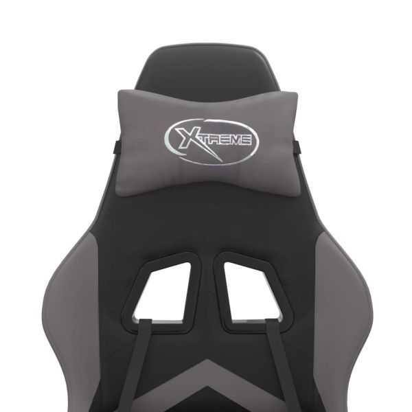 Въртящ гейминг стол опора за крака черно-сив изкуствена кожа