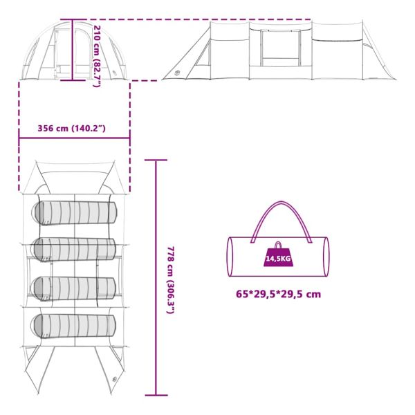 Тунелна палатка с покрив Зелен и бял 778 x 356 x 210 см