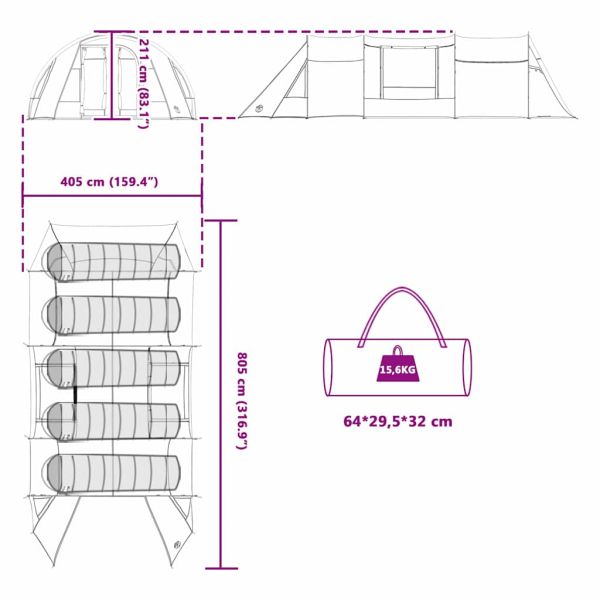 Тунелна палатка с покрив Синьо и сиво 778 x 356 x 210 см