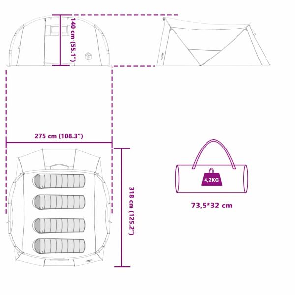 Тунелна палатка с покрив Сив и оранжев 318 x 275 x 140 см