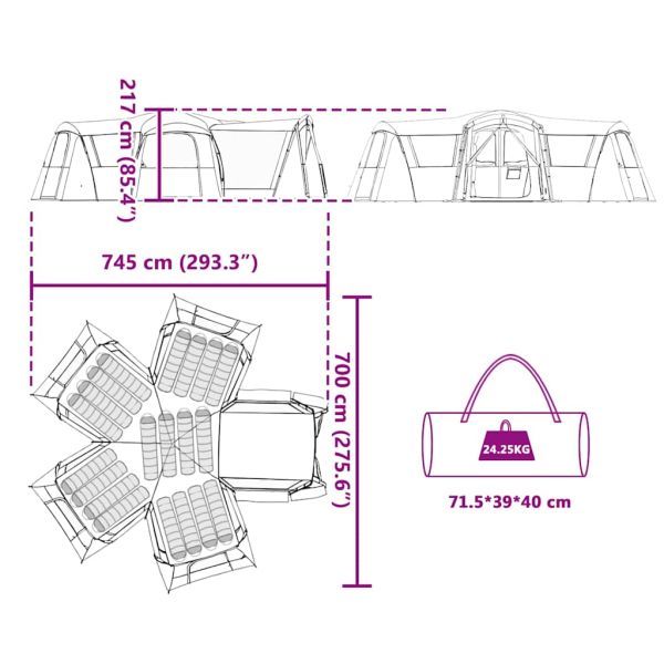Семейна палатка с покрив Сив и оранжев 745 x 700 x 217 см