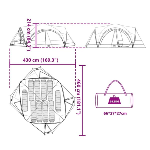 Семейна палатка с покрив Зелен и сив 460 x 430 x 214 см