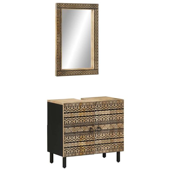 Комплект мебели за баня, 2 части, масивна мангова дървесина