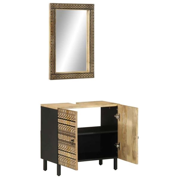 Комплект мебели за баня, 2 части, масивна мангова дървесина