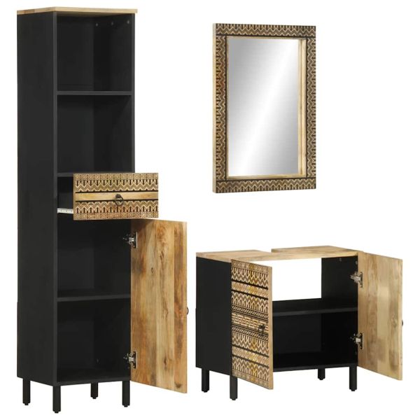 Комплект мебели за баня, 3 части, масивна мангова дървесина