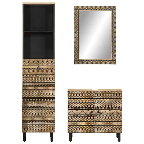 Комплект мебели за баня, 3 части, масивна мангова дървесина