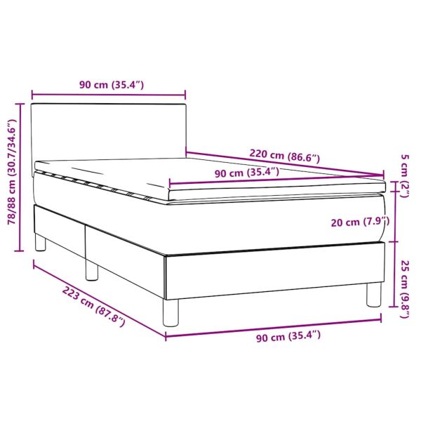 Box Spring легло с матрак Тъмнозелено 90x220 cm Кадифе