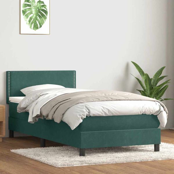 Box Spring легло с матрак Тъмнозелено 90x220 cm Кадифе