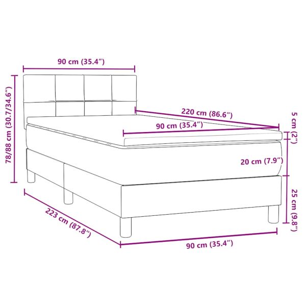 Box Spring легло с матрак Тъмнозелено 90x220 cm Кадифе