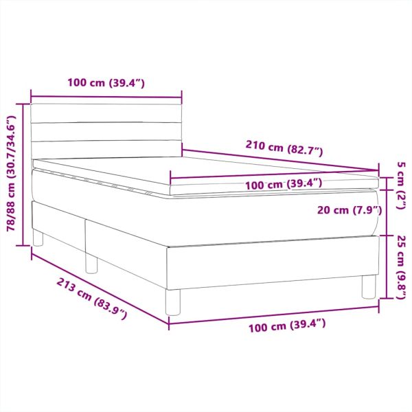 Боксспринг легло с матрак, светлосиво, 100x210 см, кадифе