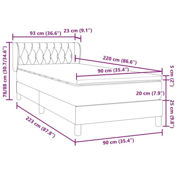 Box Spring легло с матрак Тъмнозелено 90x220 cm Кадифе
