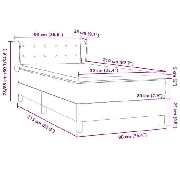Боксспринг легло с матрак, тъмнозелено, 90x210 см, кадифе