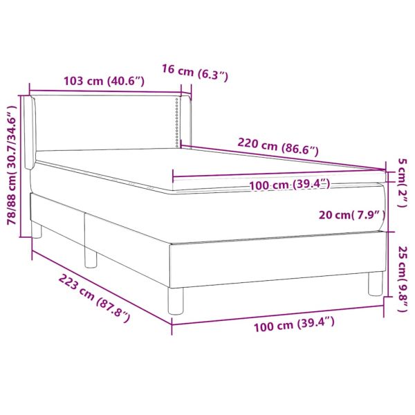 Боксспринг легло с матрак, розово, 100x220 см, кадифе