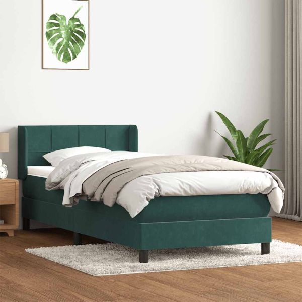 Box Spring легло с матрак Тъмнозелено 90x220 cm Кадифе