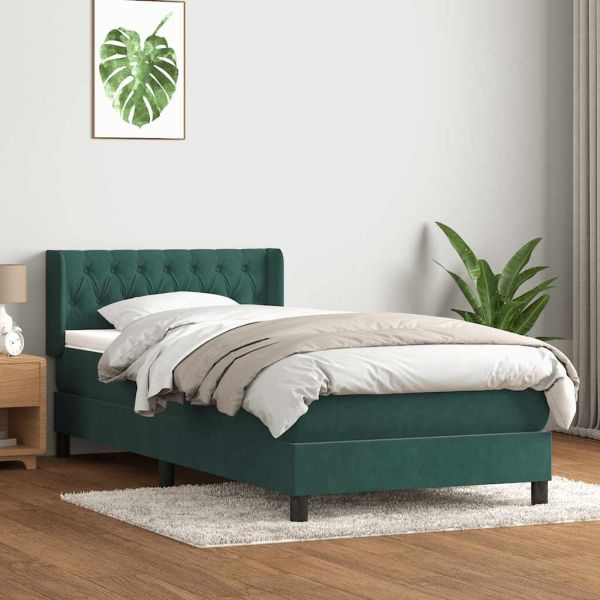 Box Spring легло с матрак Тъмнозелено 90x220 cm Кадифе
