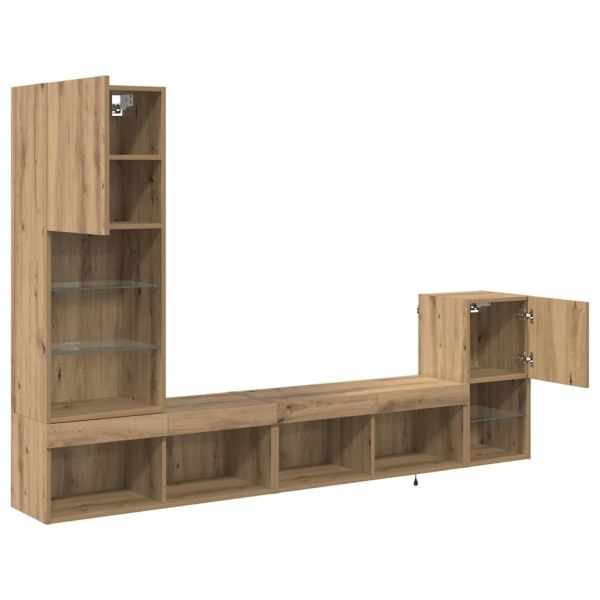 Стойки за телевизор С LED лентисти светлини Дъб Инженерно дърво