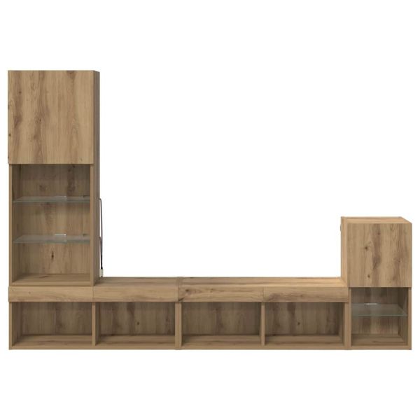 Стойки за телевизор С LED лентисти светлини Дъб Инженерно дърво