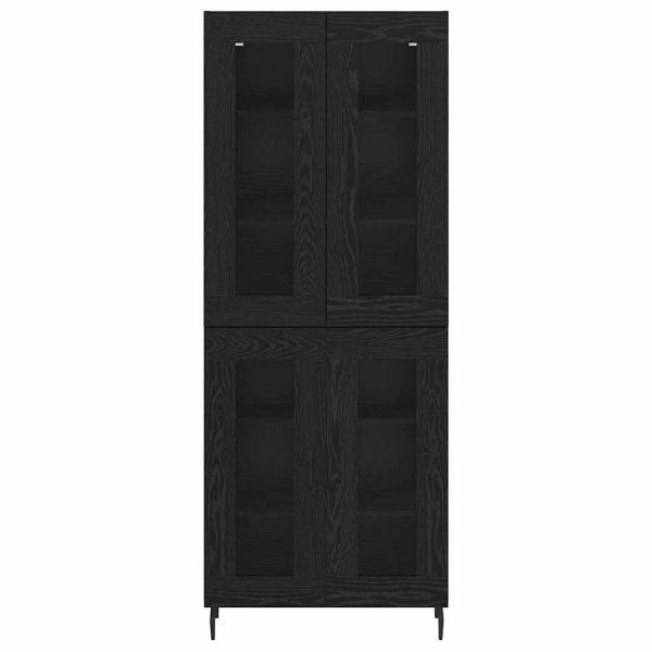 Висок шкаф 2 pcs Черния дъб Инженерна дървесина и стъкло
