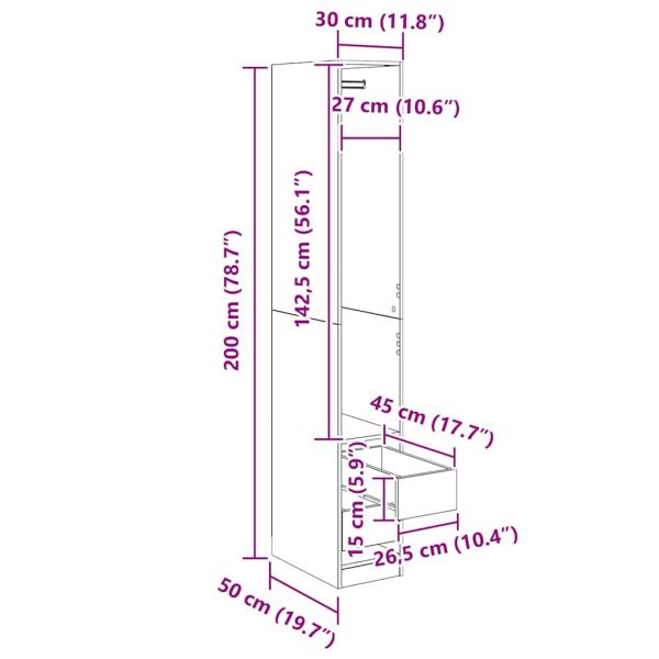 Гардероб с чекмедже Черния дъб 50 x 30 x 200 см Инженерно дърво