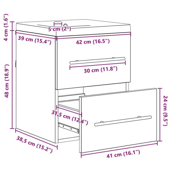 Шкаф за мивка в баня с чекмедже Кафяво 42 x 39 x 52 см