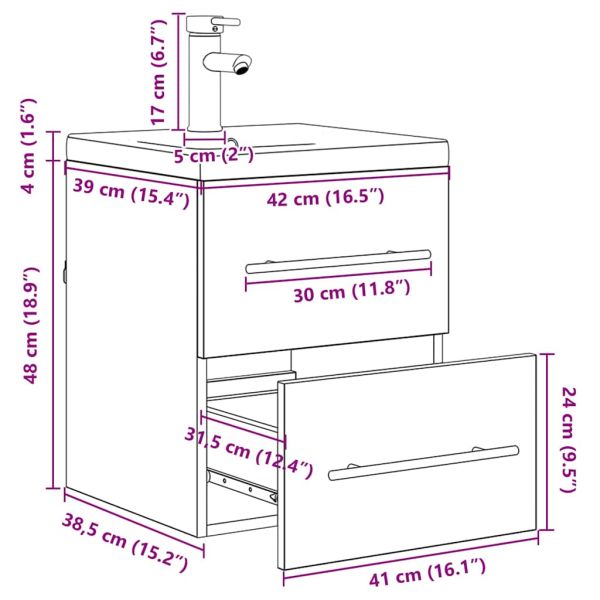 Шкаф за мивка в баня с чекмедже Черния дъб 41 x 38,5 x 48 cm