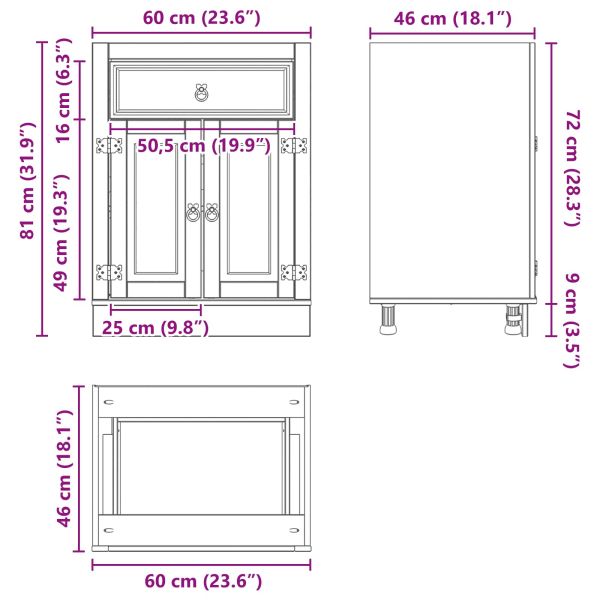 За шкафове с рафт Меден 60 x 46 x 81,5 см Солидно борово дърво