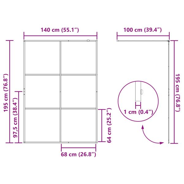 Стена на душ с вход Черно 140 x 195 cm закалено стъкло