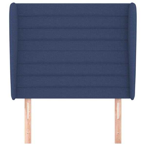 Горна табла за легло с уши, синя, 93x23x118/128 см, плат