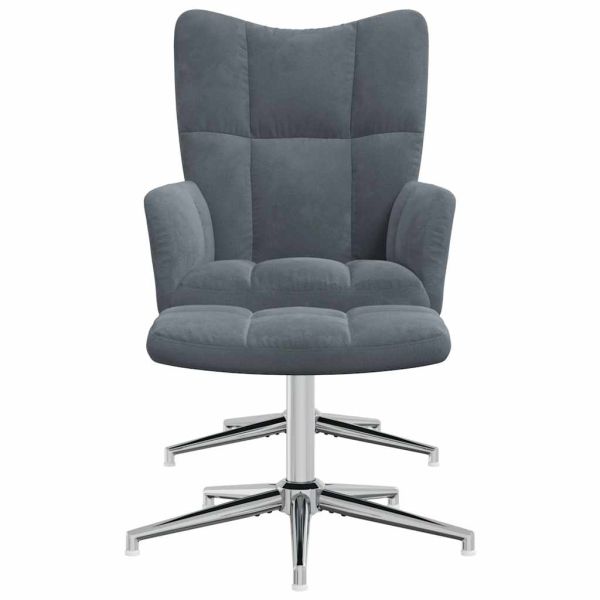 Релаксиращ стол с табуретка, тъмносив, кадифе