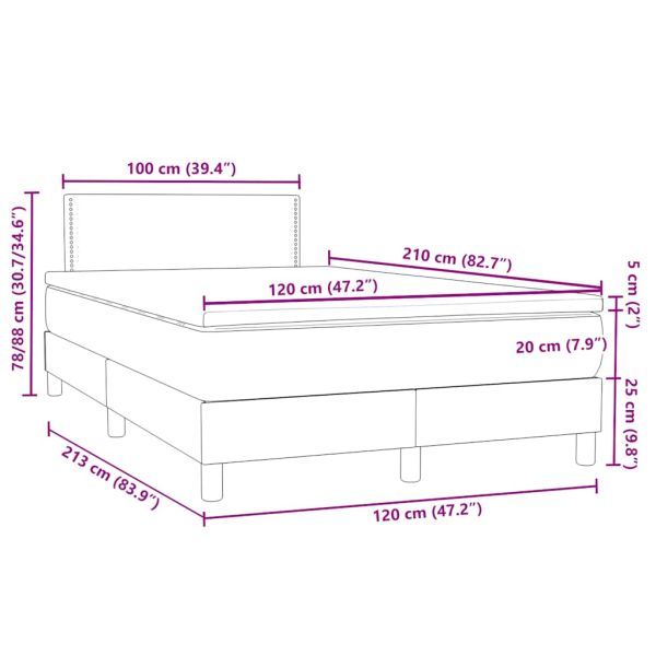 Боксспринг легло с матрак, тъмносиво, 120x210 см, кадифе