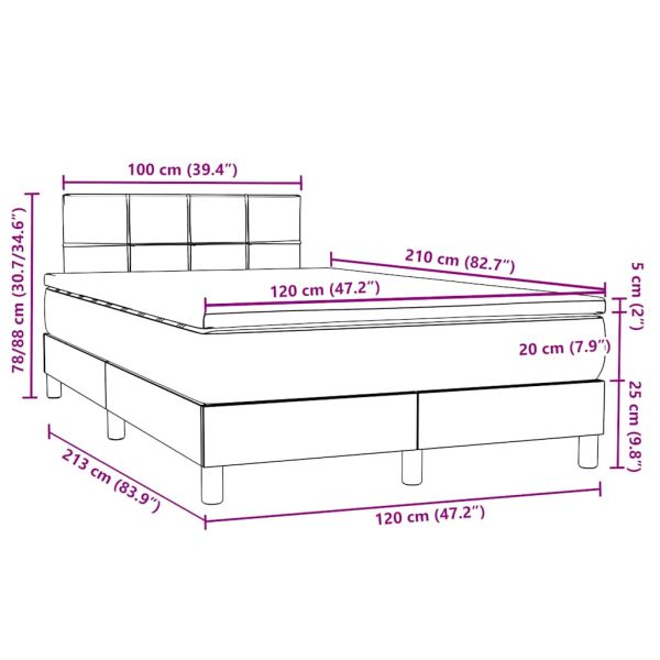 Боксспринг легло с матрак, светлосиво, 120x210 cm, кадифе