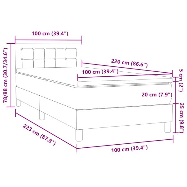 Боксспринг легло с матрак, черно, 100x220 см, кадифе