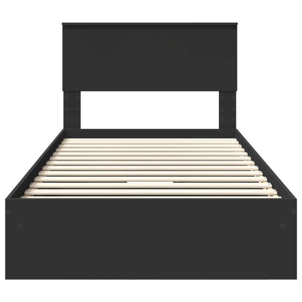 Легло с място за съхранение Черно 100 x 200 cm Инженерно дърво