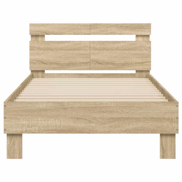 Рамка за легло с табла, дъб сонома, 100x200 см, инженерно дърво
