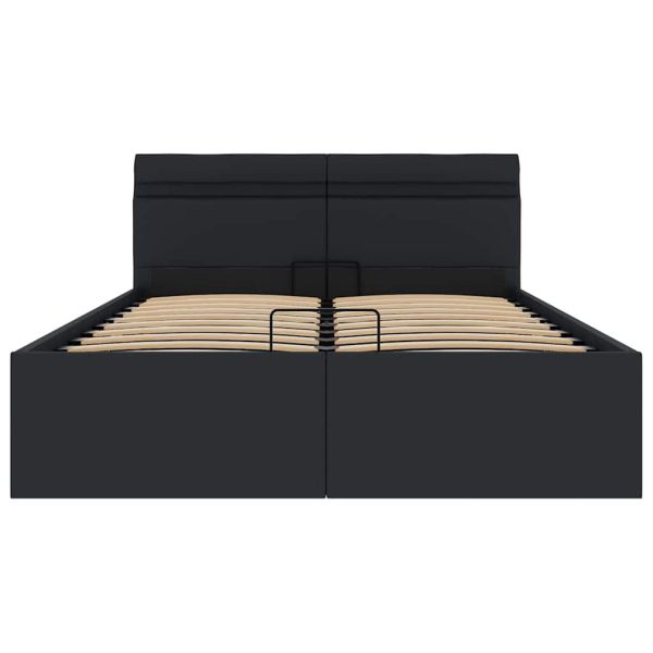 Легло с повдигащ механизъм и LED черно еко кожа 140x200 cм