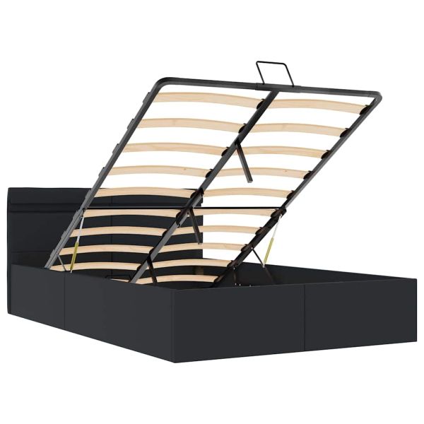 Легло с повдигащ механизъм и LED черно еко кожа 140x200 cм