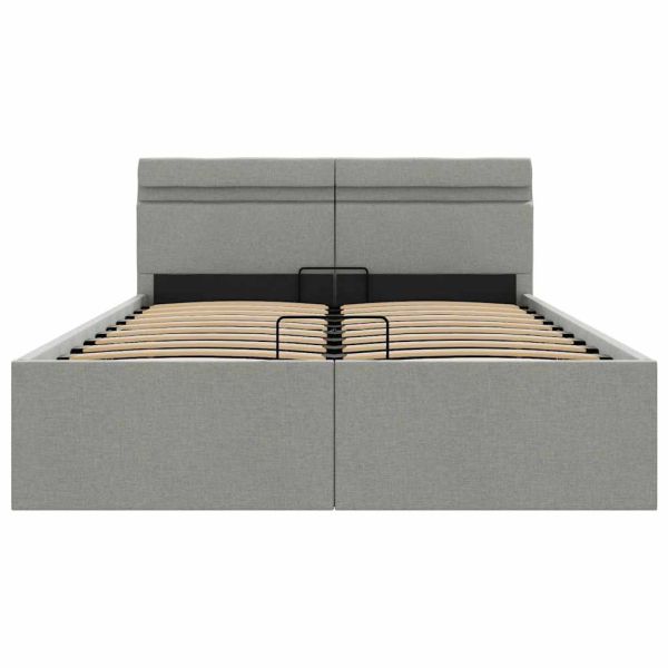 Легло с повдигащ механизъм и LED светлосиво текстил 140x200 см