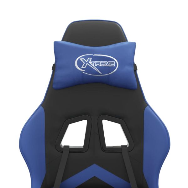 Гейминг стол, черно и синьо, изкуствена кожа