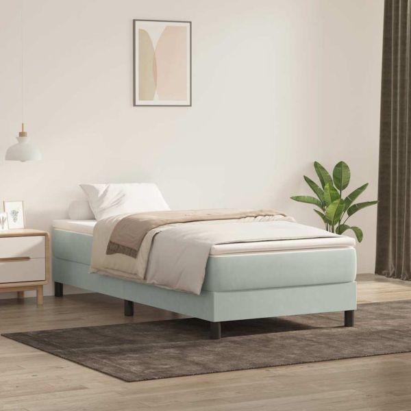 Box Spring Легло без матрак Светло сиво 90x220 cm Кадифе