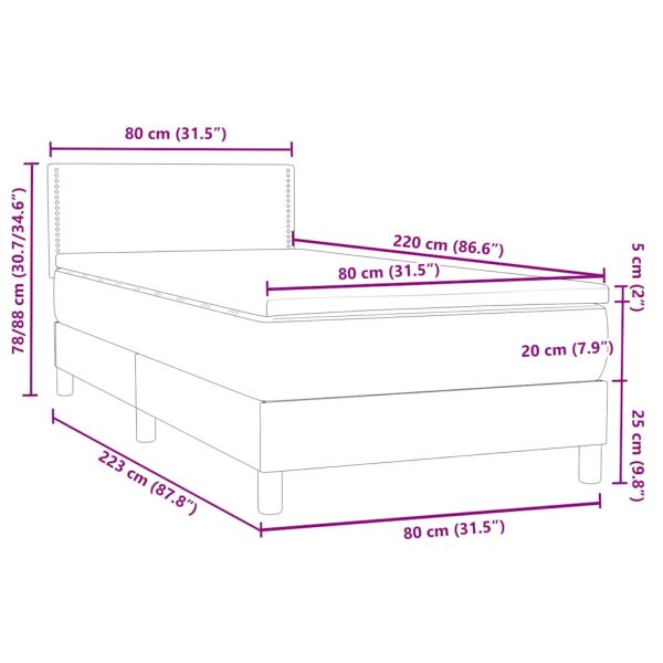 Боксспринг легло с матрак, черно, 80x220 cm, кадифе