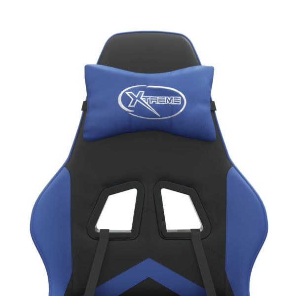 Въртящ гейминг стол, черно и синьо, изкуствена кожа