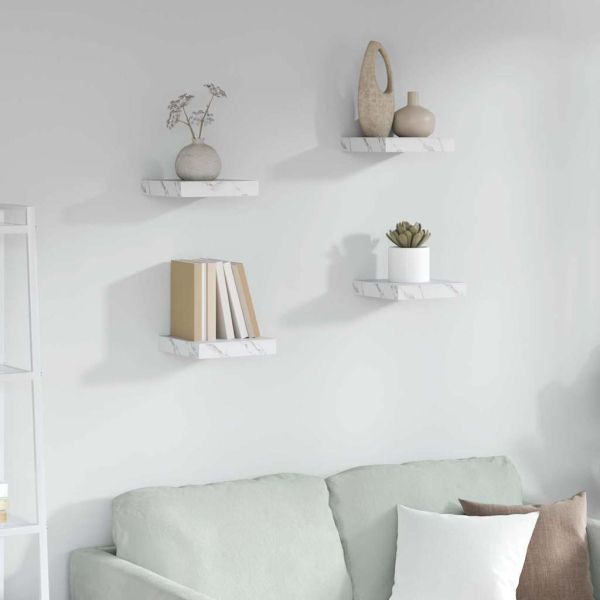 Стенен рафт 4 pcs Бял мрамор 23 x 23,5 x 4 см Инженерно дърво