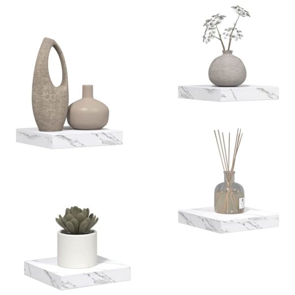 Стенен рафт 4 pcs Бял мрамор 23 x 23,5 x 4 см Инженерно дърво