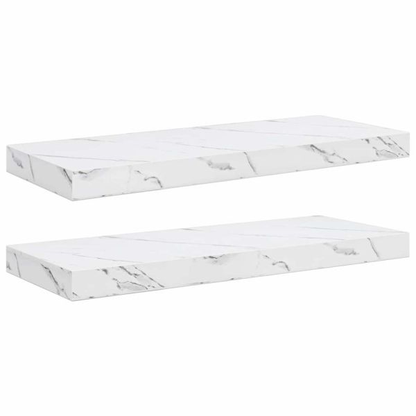 Стенен рафт 2 pcs Бял мрамор 60 x 23,5 x 4 см Инженерно дърво
