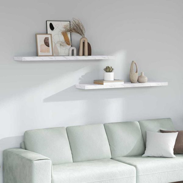 Стенен рафт 2 pcs Бял мрамор 120 x 23,5 x 4 см Инженерно дърво