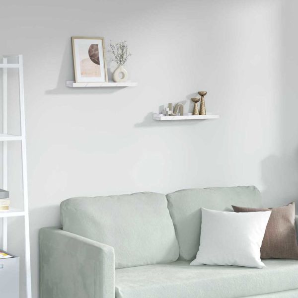 Стенен рафт 2 pcs Бял мрамор 40 x 9 x 3 cm Инженерно дърво