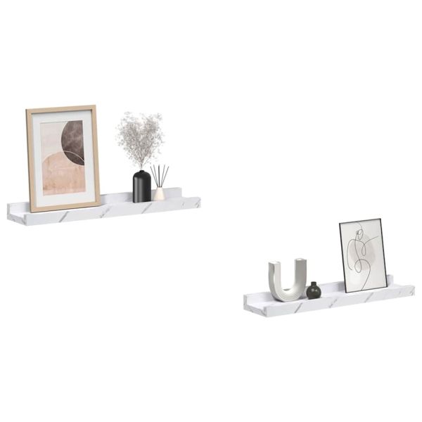 Стенен рафт 2 pcs Бял мрамор 40 x 9 x 3 cm Инженерно дърво