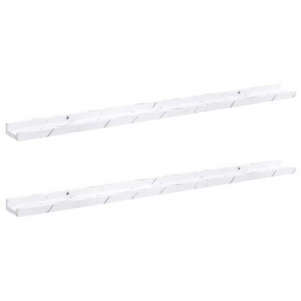 Стенен рафт 2 pcs Бял мрамор 100 x 9 x 3 cm Инженерно дърво