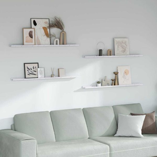 Стенен рафт 4 pcs Бял мрамор 115 x 9 x 3 cm Инженерно дърво